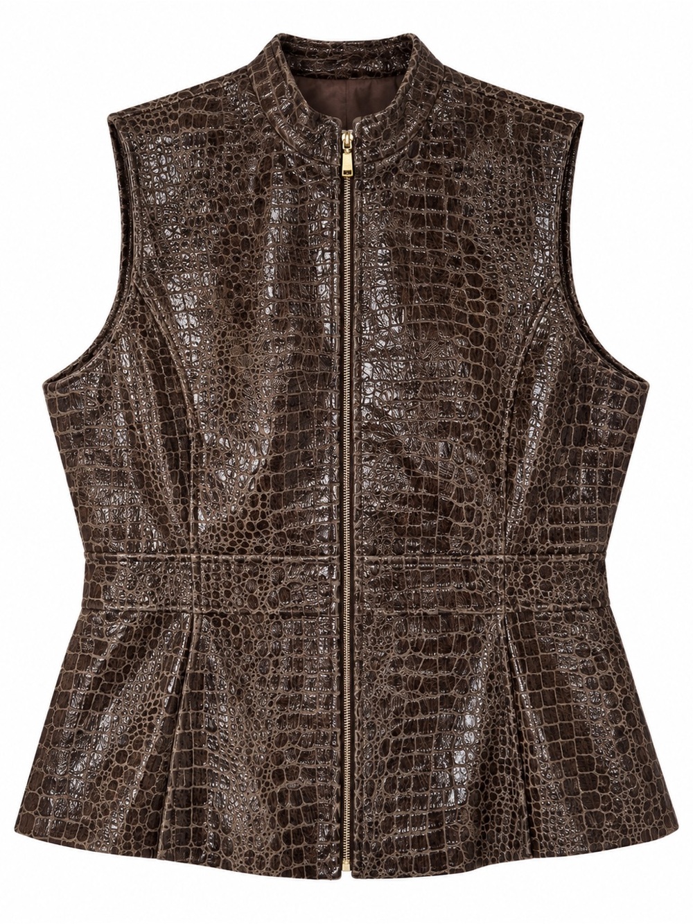 Erin Brown Croc Embossed Zip Front Vest Size Large